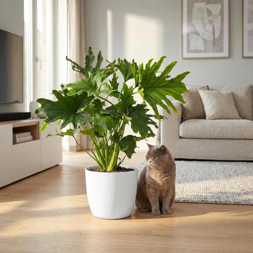Green boutiQ - Kamerplant - Philodendron - Philodendron Lickety split - Groen - Weinig onderhoud - 1 Plant - met Potter Wit - Pot 19cm - Hoogte 70cm